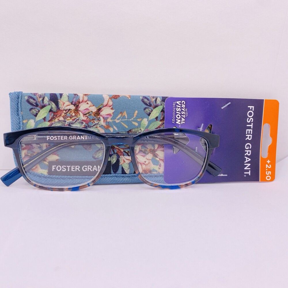 Foster Grant Reading Glasses +2.50 52 [] 18 144 MM Misha Blue New With Case